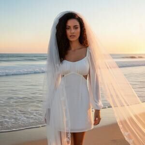 NWT Revolve Rumer Delilah Long Sleeve Beach Mini Dress Clip Dot White Medium